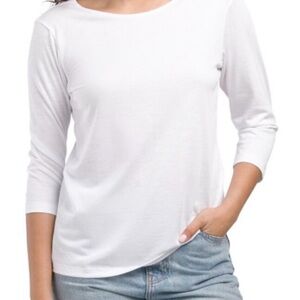 THEORY WHITE ATMOS LIGHT COTTON 3/4 SLEEVE TEE L